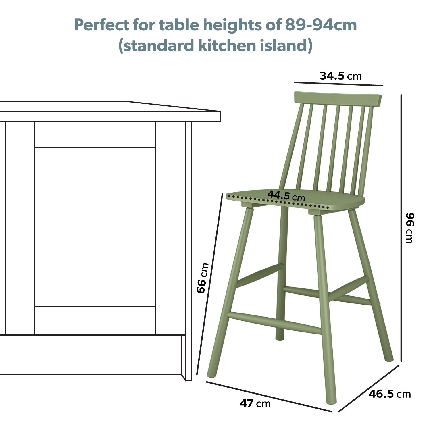 Read more about Olive green wooden kitchen stool with spindle back 66cm cami